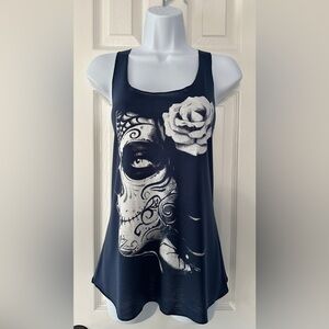 Bear Dance Sugar Skull Graphic Racerback Tank Top Size Small
